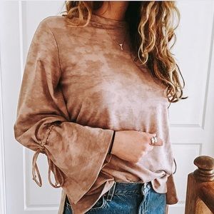 Pink Textured Tie Sleeve Top